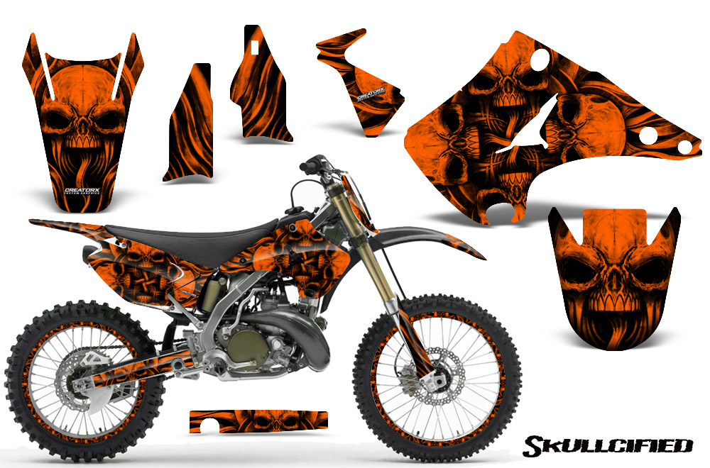 Kawasaki KX125 KX250 03-12 Graphics Kit Skullcified Orange NP Rims